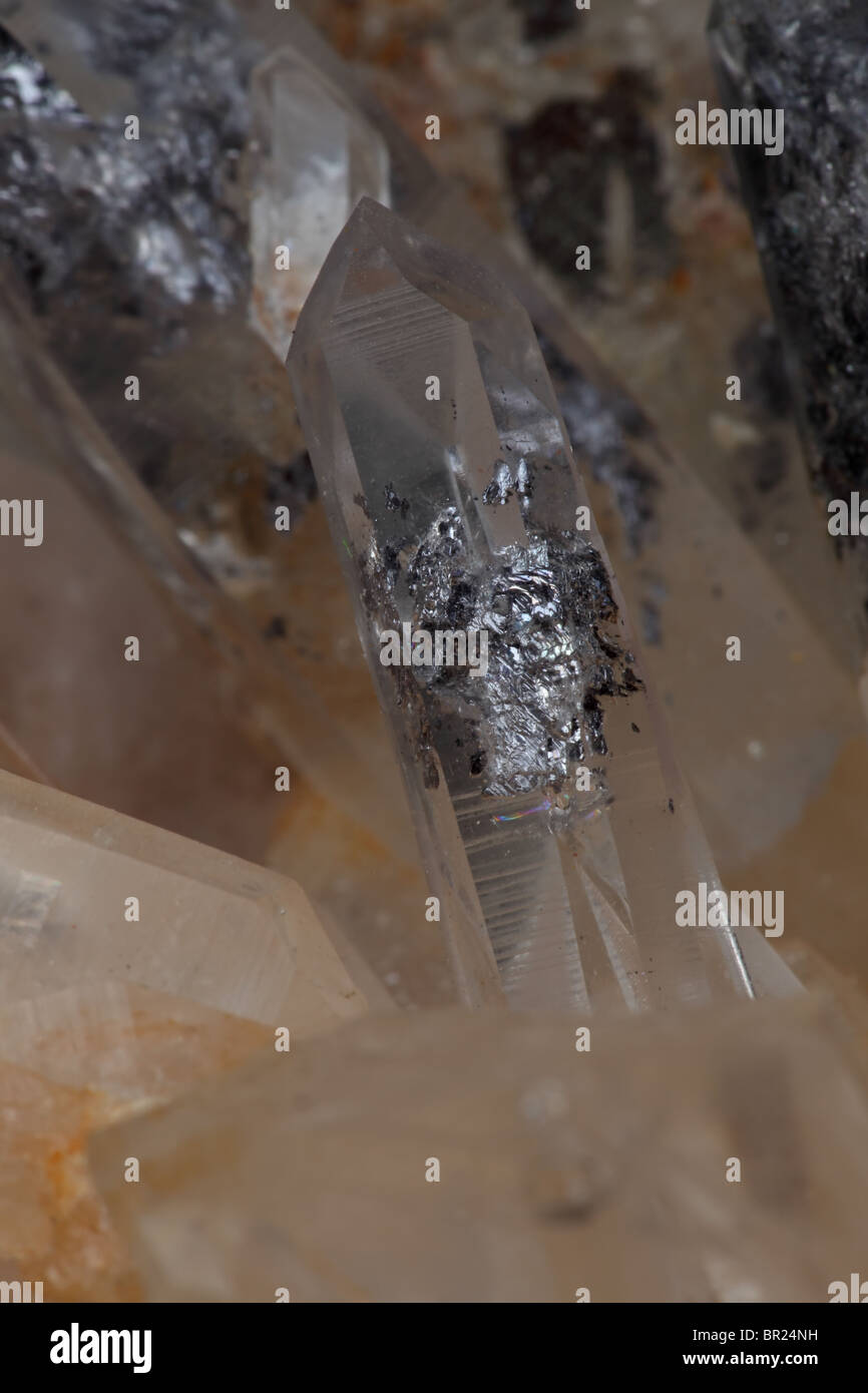 Quartz (SiO2 - silicon dioxide)  with rare galena inclusions Stock Photo