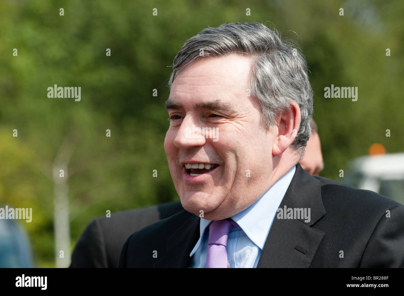 A smiling Prime Minister, Gordon Brown arriving on an official election campaign visit in Telford, UK Stock Photo