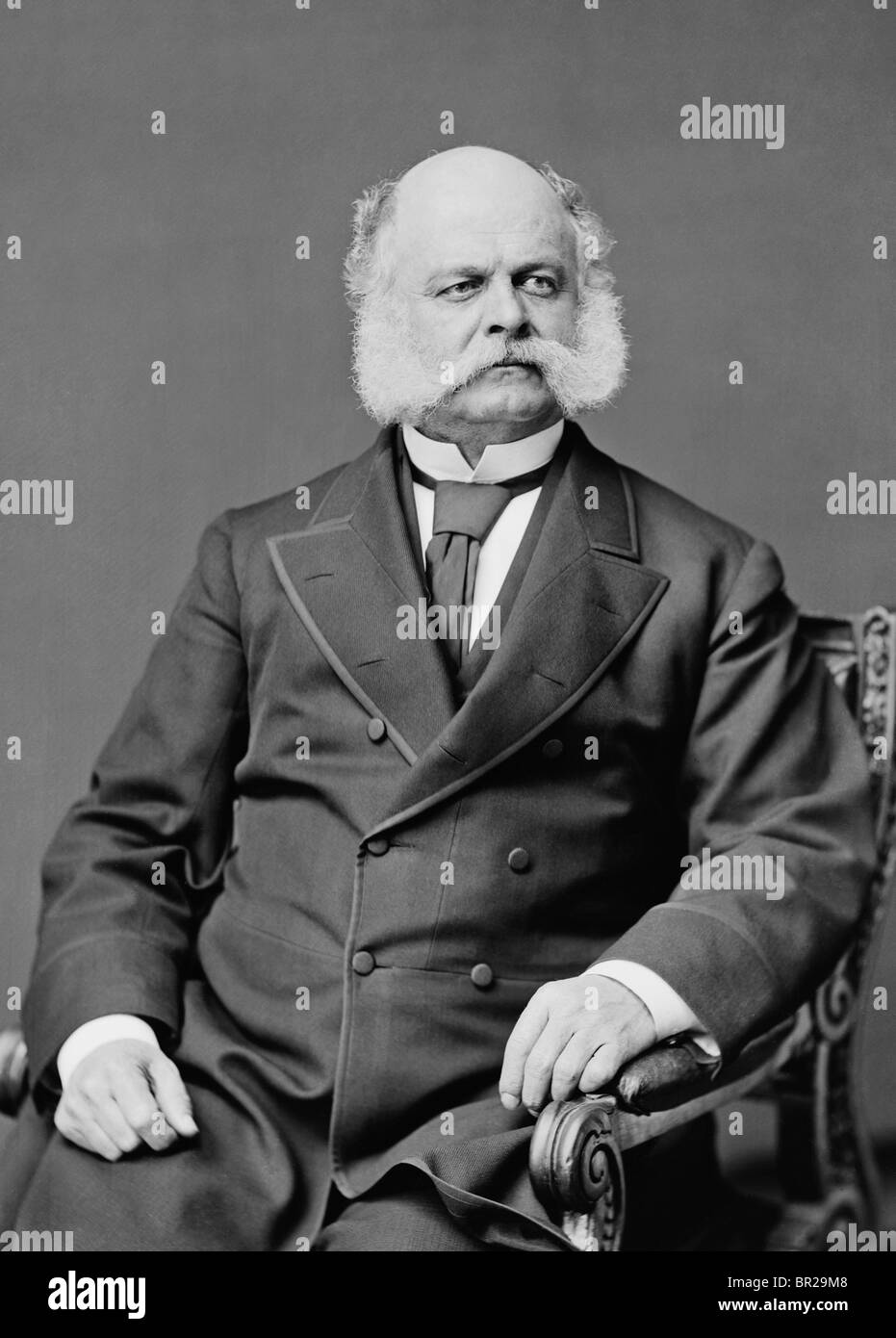 Portrait of US Civil War General Ambrose Burnside (1824 - 1881) - his distinctive facial hair gave rise to the term 'sideburns'. Stock Photo