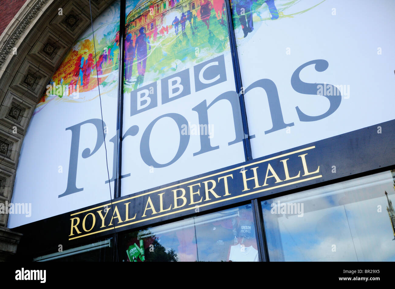 BBC Proms sign At The Royal Albert Hall, Kensington, London, England, UK Stock Photo