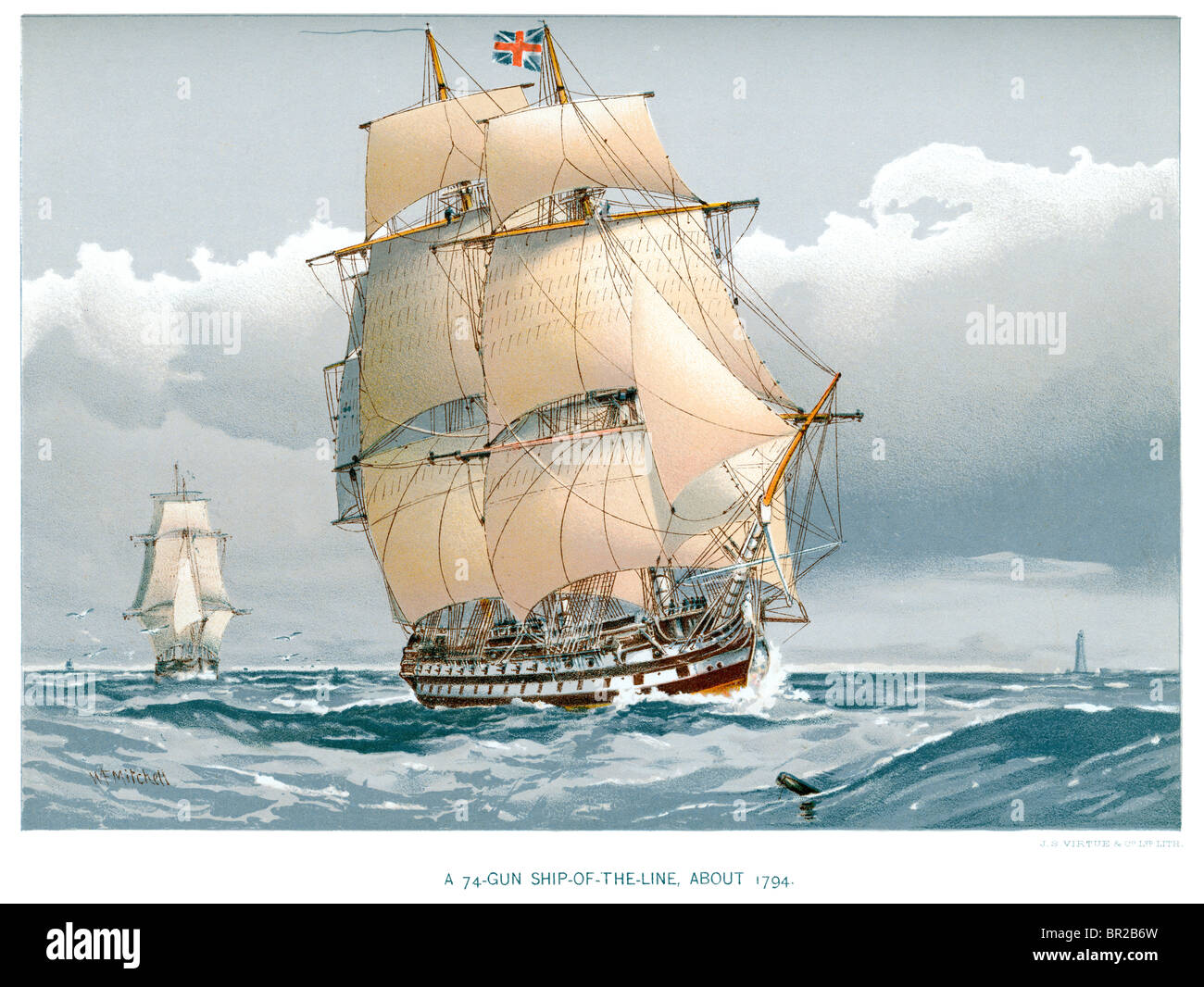 A 74 Gun Ship of the line of the British Royal Navy on the high seas from  about 1794 Stock Photo - Alamy