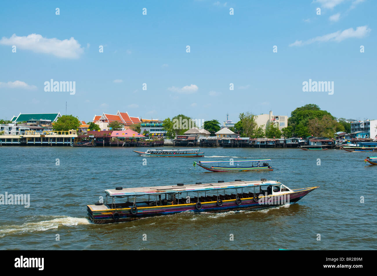 Water taxi boats on the Chao Phraya River in Bangkok, Thailand Stock ...