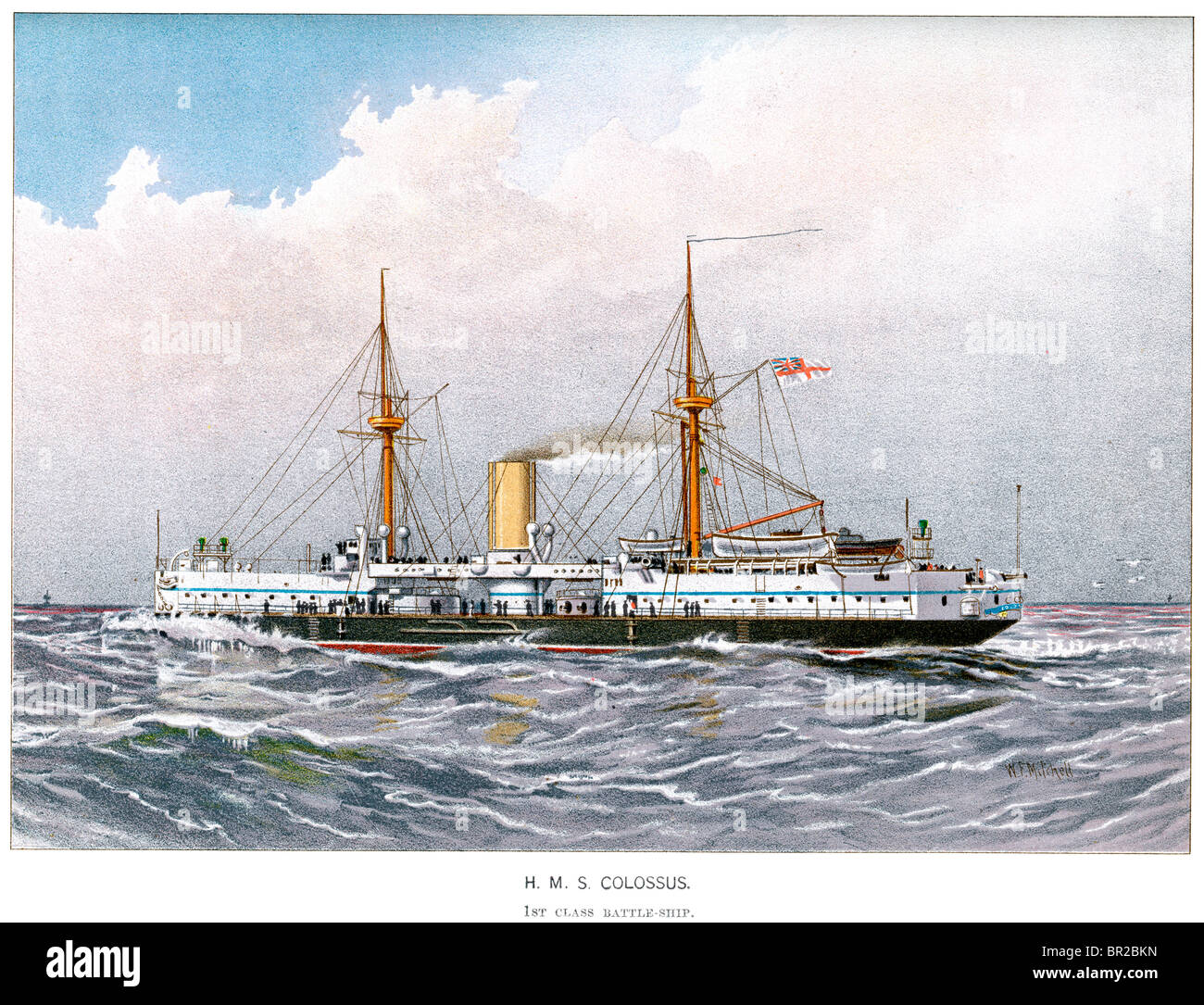 HMS Colossus a second-class British battleship, launched in 1882 and commissioned in 1886. Stock Photo