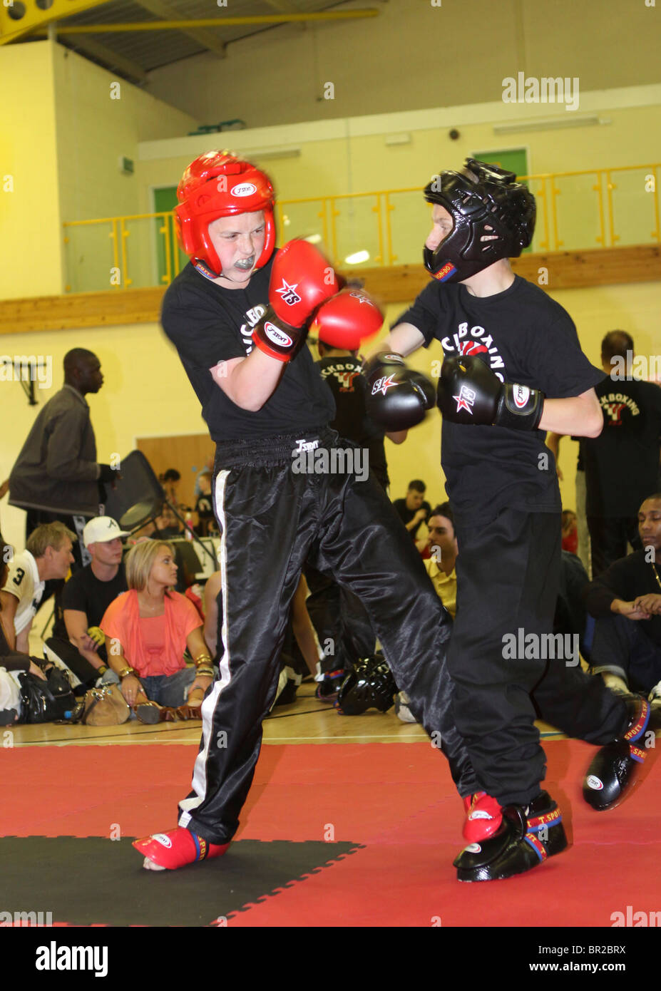 Competitors fighting in a kickboxing tournament Stock Photo Alamy