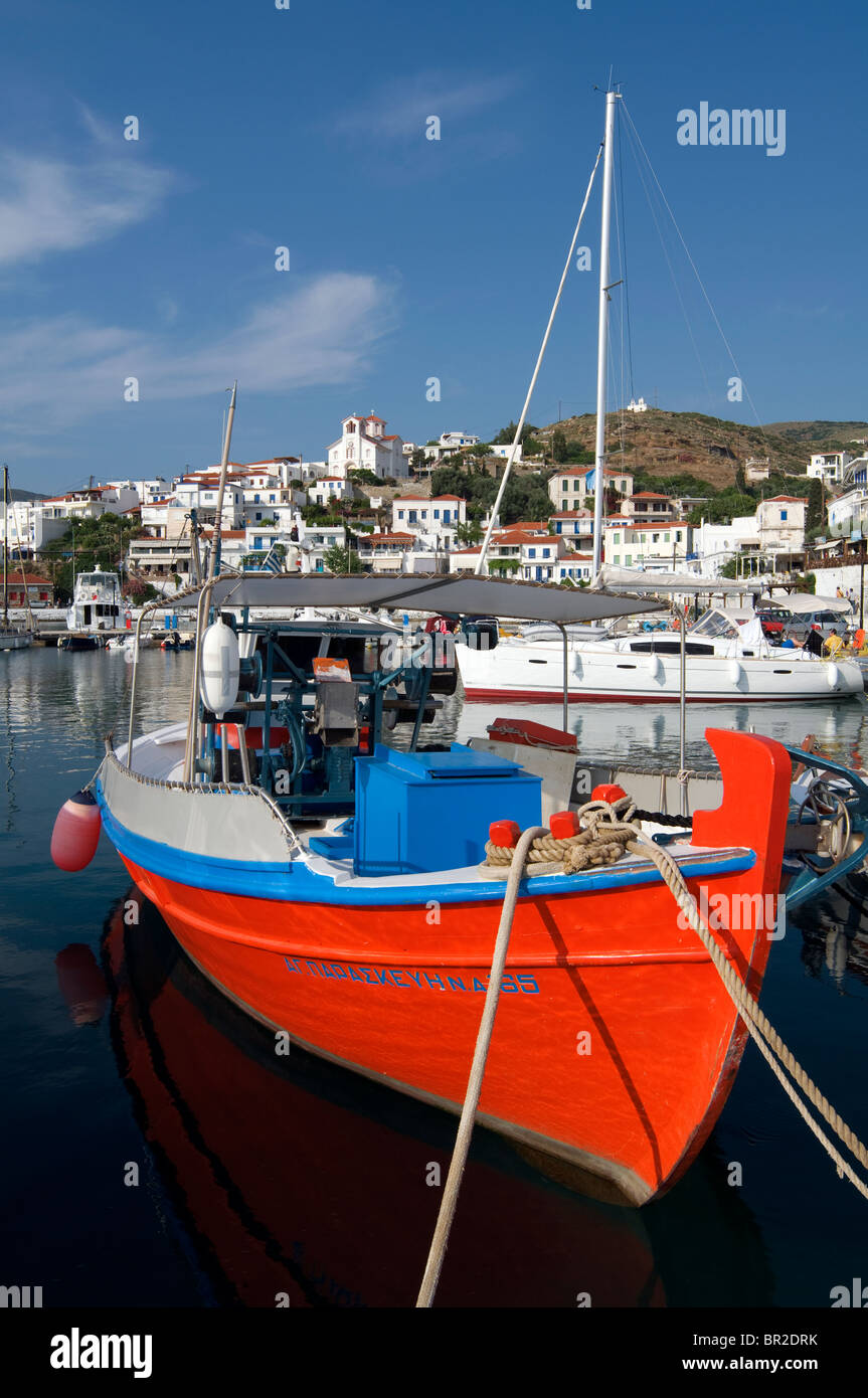 The bay of Batsi, Andros island, Cyclades, Greece Stock Photo Alamy