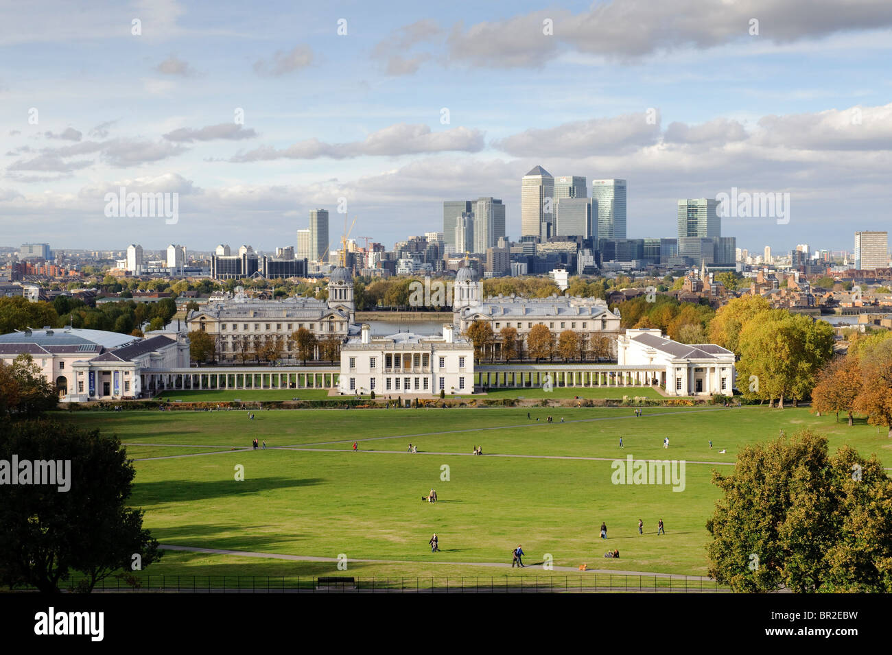 Greenwich in Autum, view from Greenwich Observatory overlooking London, 26th October 2009. Stock Photo