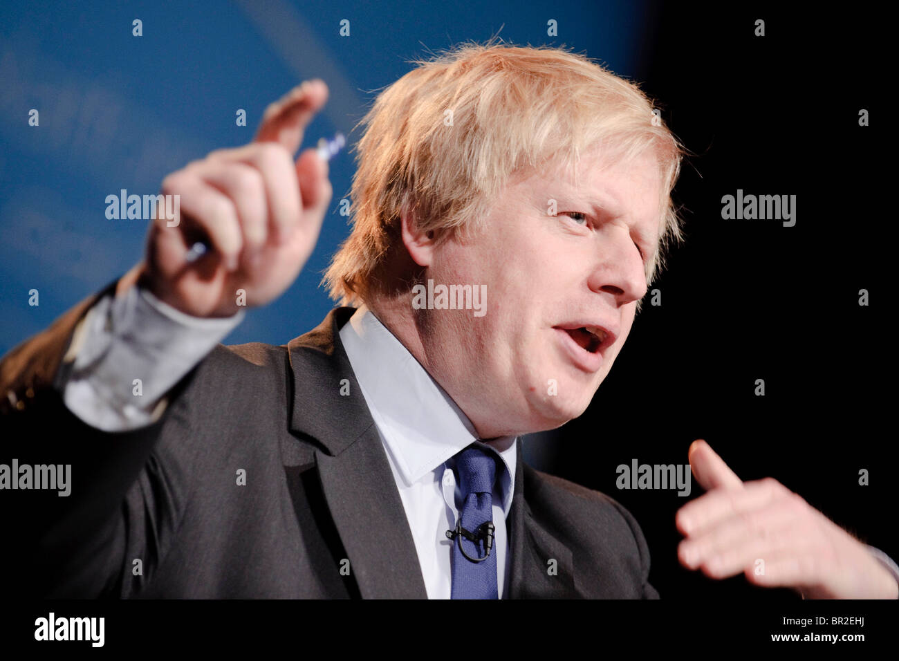 London Mayor, Boris Johnson, addresses the 'One Young World' Summit, London, 8th February 2010. Stock Photo
