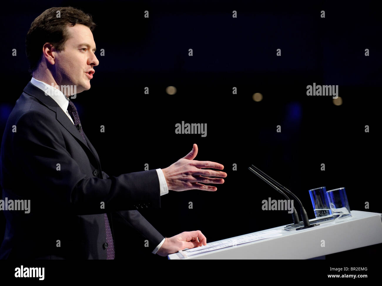 George Osbourne MP addresses the first day of the Conservative Spring Forum, Brighton, 27th February 2010. Stock Photo