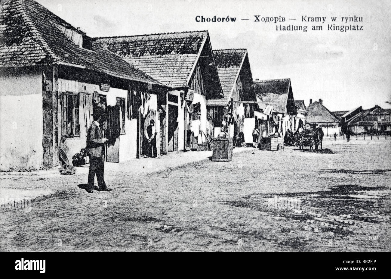 The market square at Chodorów, now Khodoriv, now in the Ukraine. Early 20th century. Stock Photo