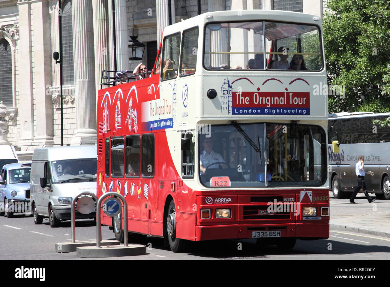 Open top bus near St Paul's Cathedral Stock Photo