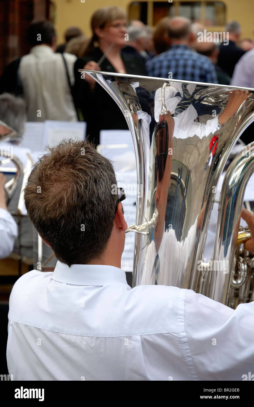 Hathern concert brass playing at a birthday celebration on the great central railway station loughborough Stock Photo