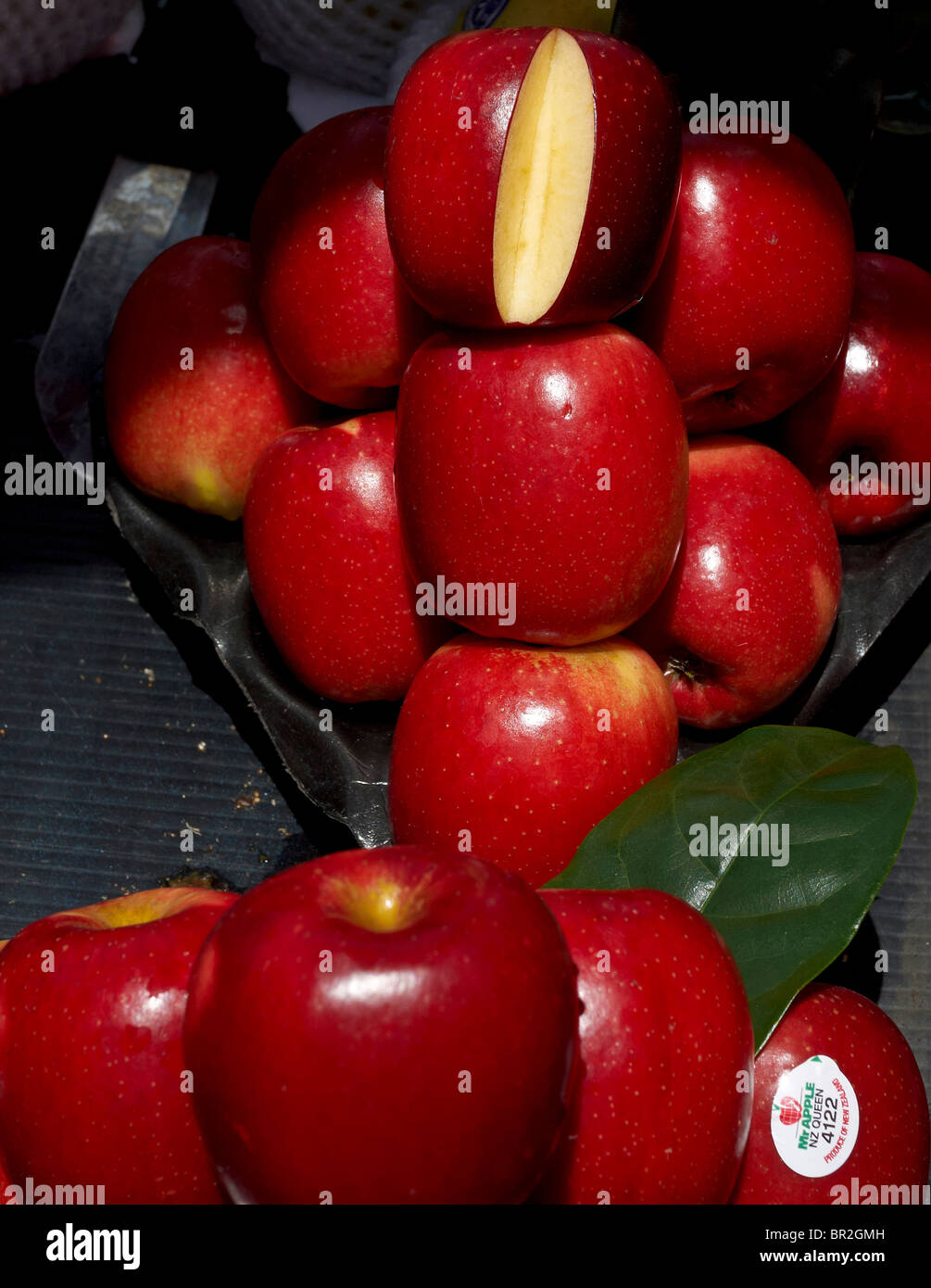 Market stall display of bright red ripened apples Stock Photo 31404481