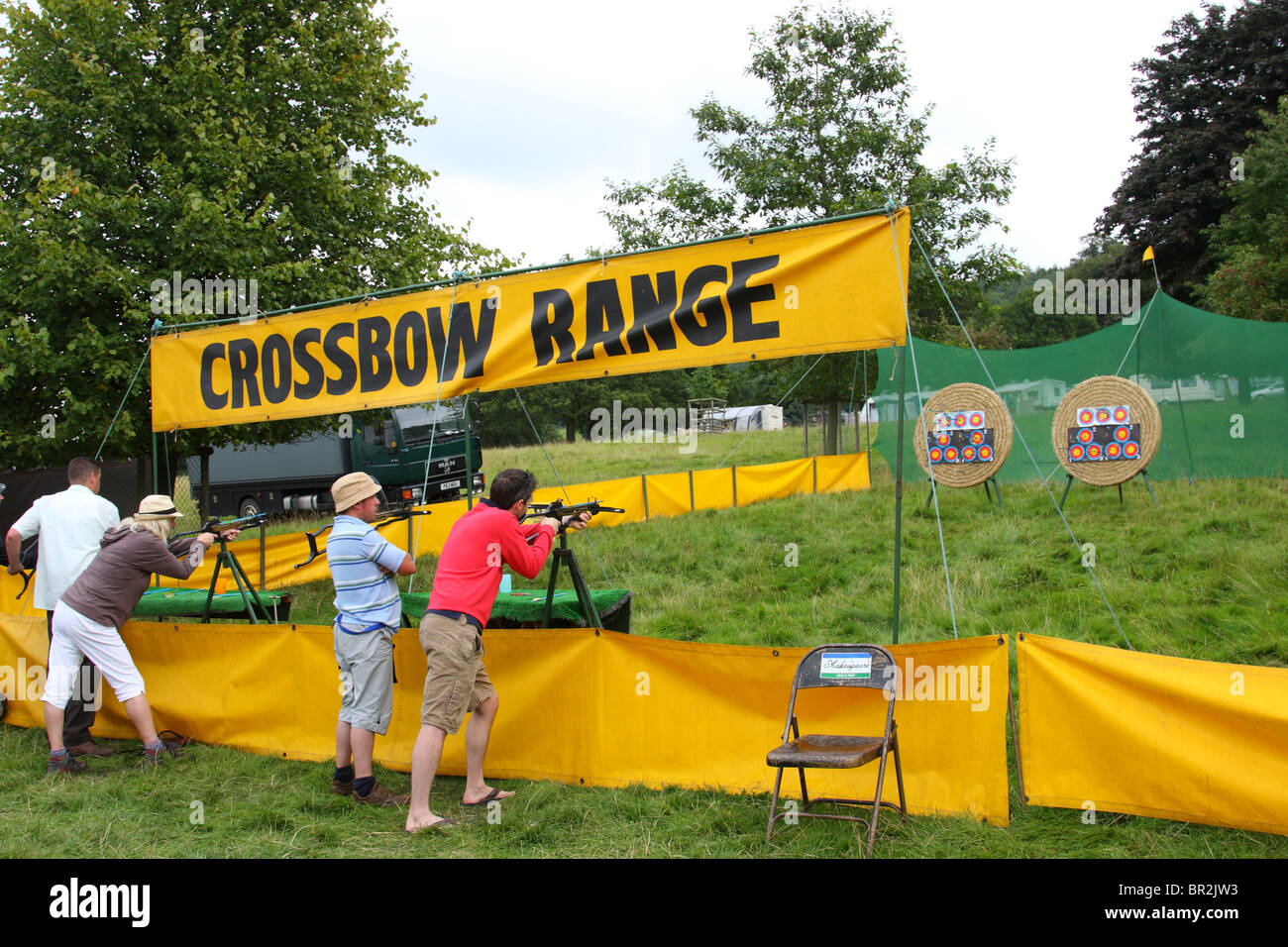 A crossbow firing range at the Chatsworth Game Fair, Derbyshire