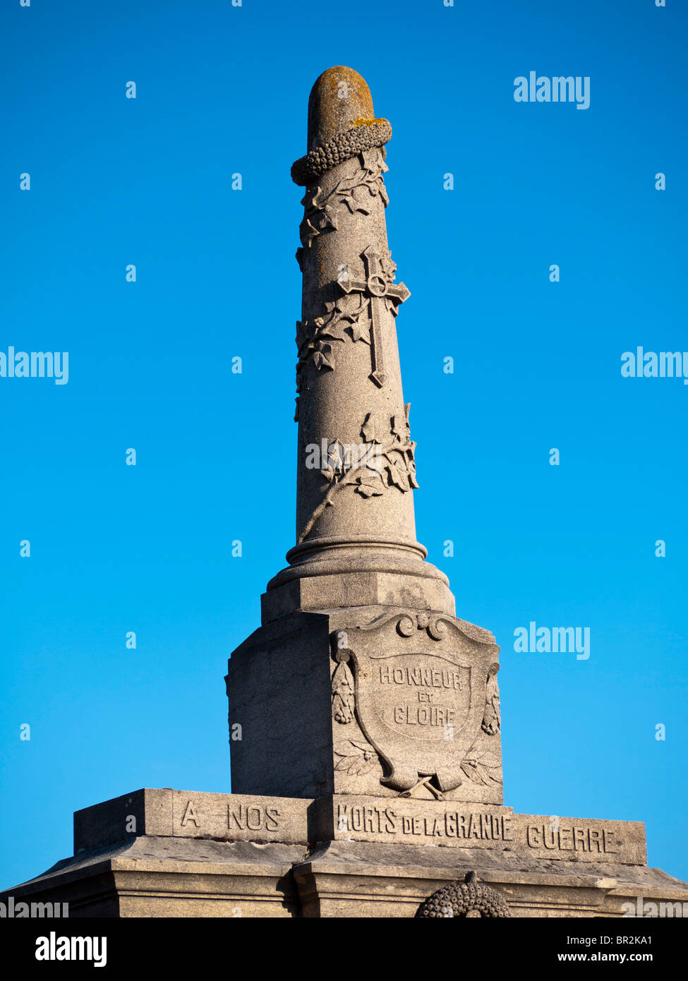 War memorial on the Fleurie graveyard in Beaulolais, France. Stock Photo