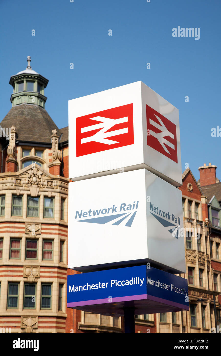 Network Rail sign outside Manchester Piccadilly railway station Stock Photo
