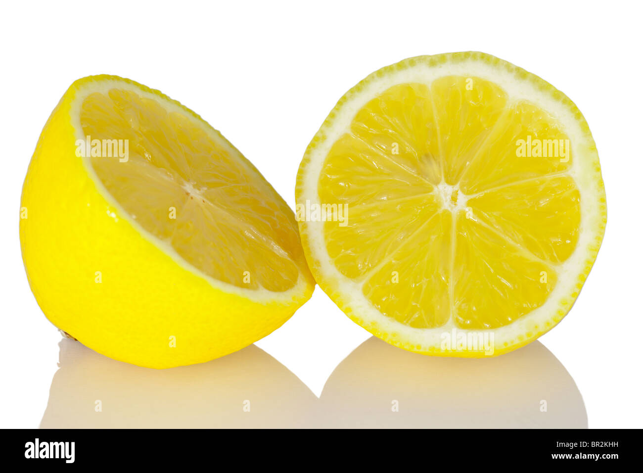 Lemon half and round slice macro on a white background Stock Photo