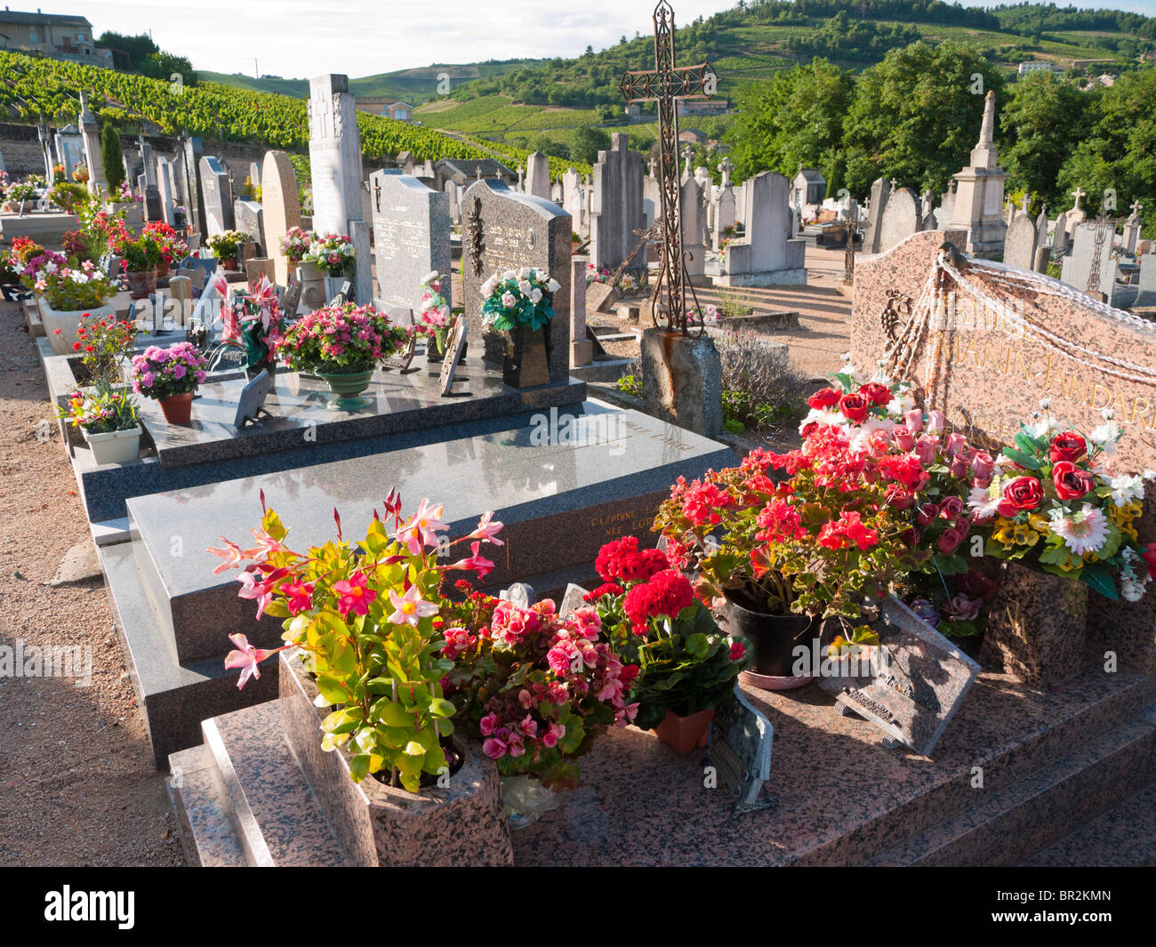 Graves on the Fleurie graveyard in Beaujolais, France Stock Photo