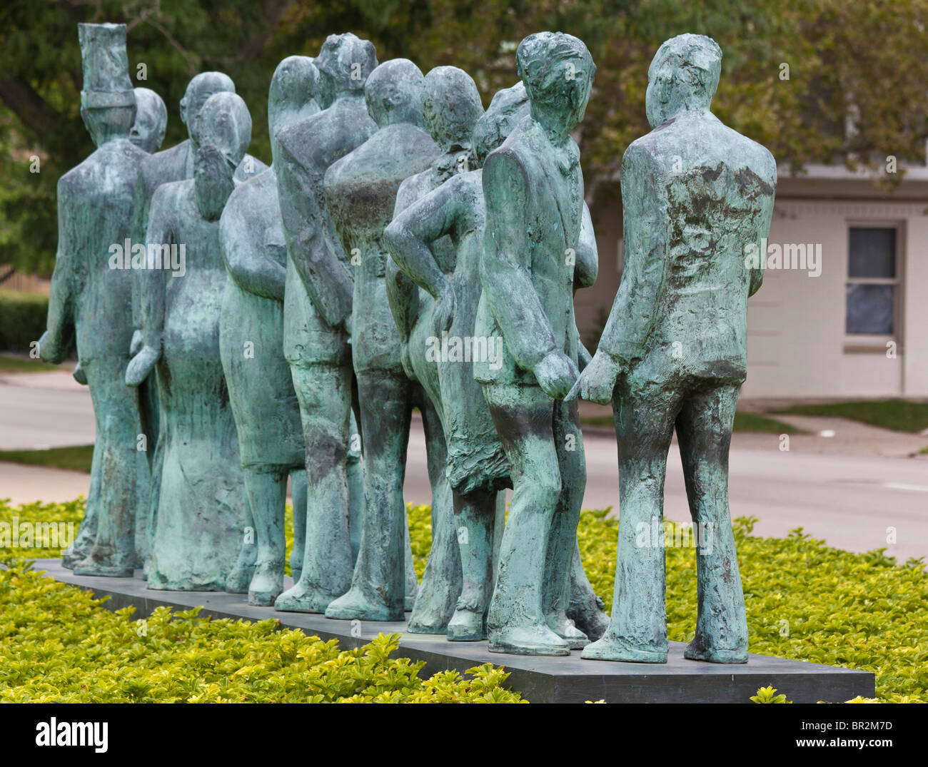 Close up of modern Style Sculptural group in American Bronson Park city Kalamazoo Michigan MI in USA close up of nobody hi-res Stock Photo