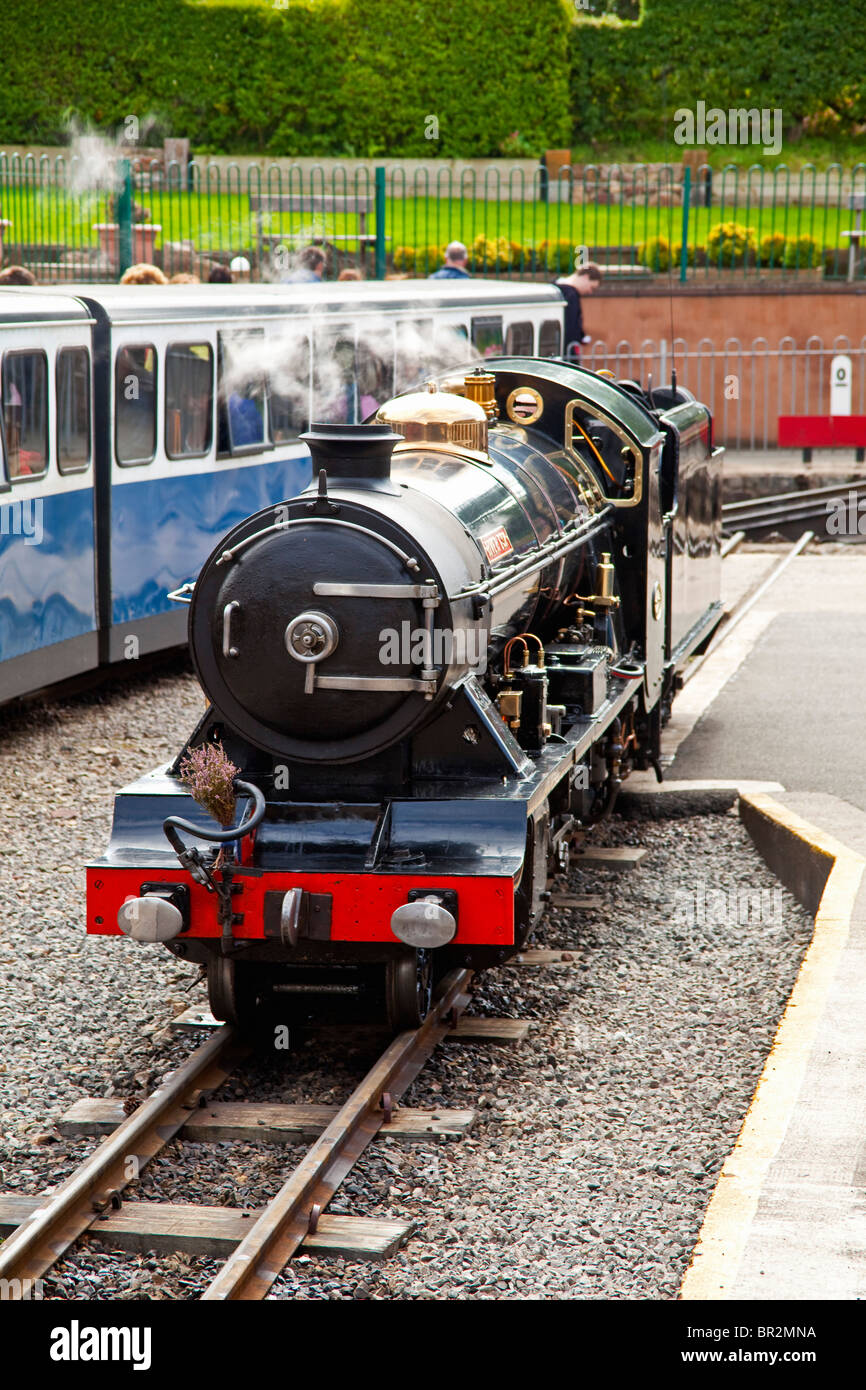 River Esk miniature steam locomotive on the Ravenglass and Eskdale steam railway Cumbria England UK Stock Photo