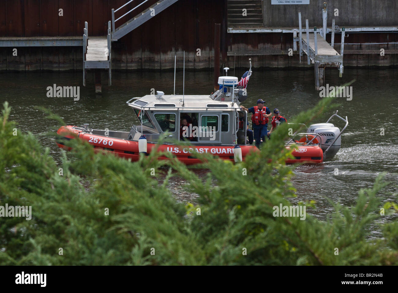 US Coast Guard boat patrol on Lake Michigan Mi in USA safety and US