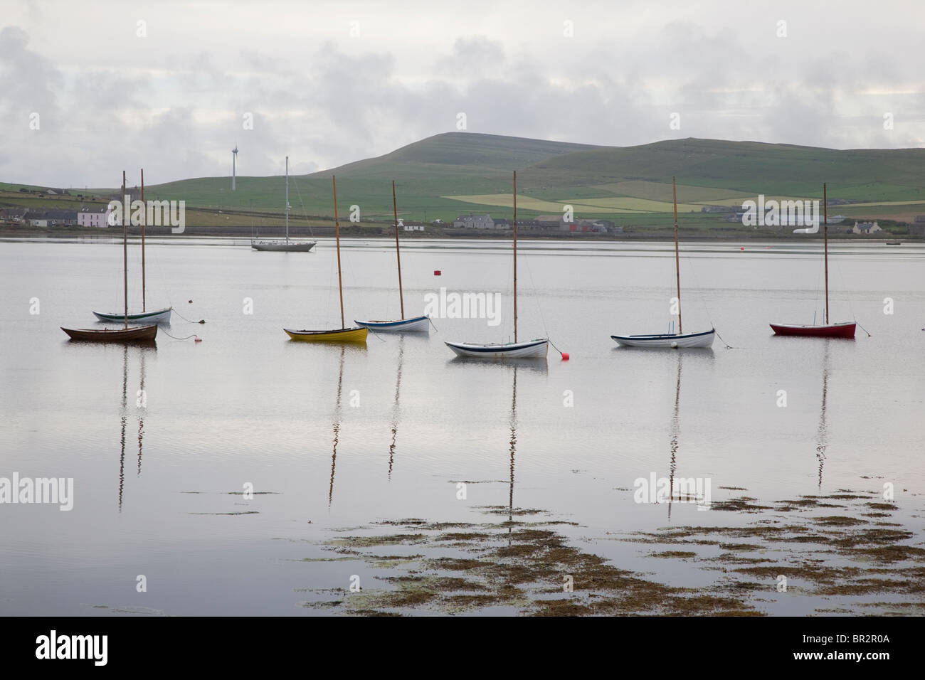 Boats in Pierowall Harbour, Westray, Orkney Islands, Scotland Stock Photo