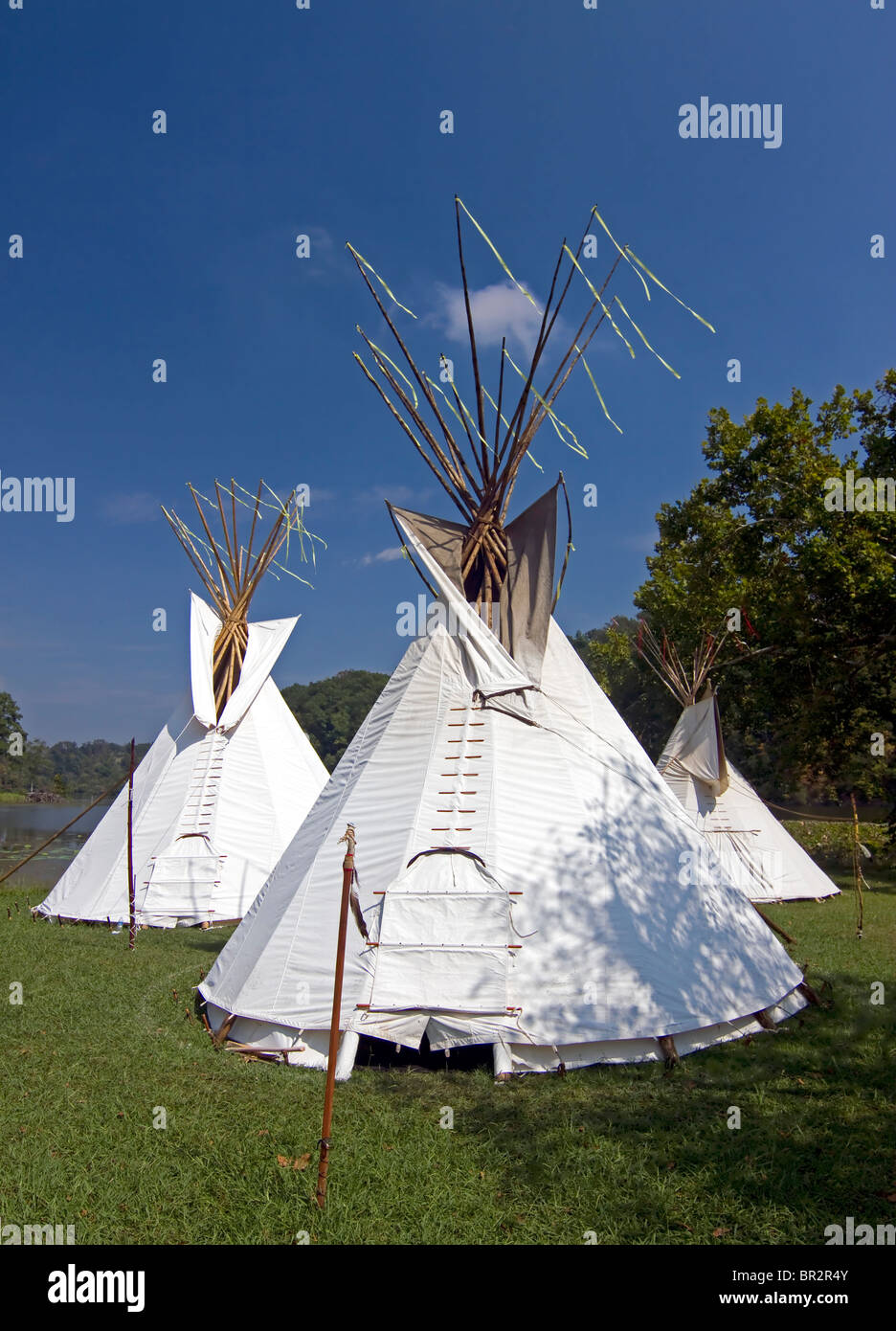 Dayton, Tennessee - Teepees set up by the participants in the annual powwow held in Dayton, TN Stock Photo