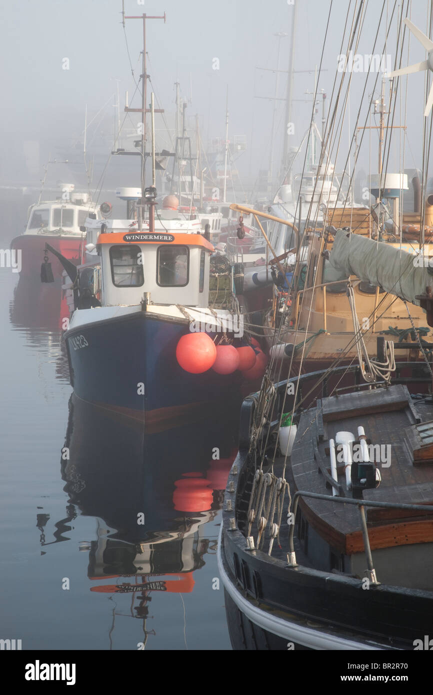Mist in Kirkwall Harbour in the Orkney Islands, Scotland Stock Photo