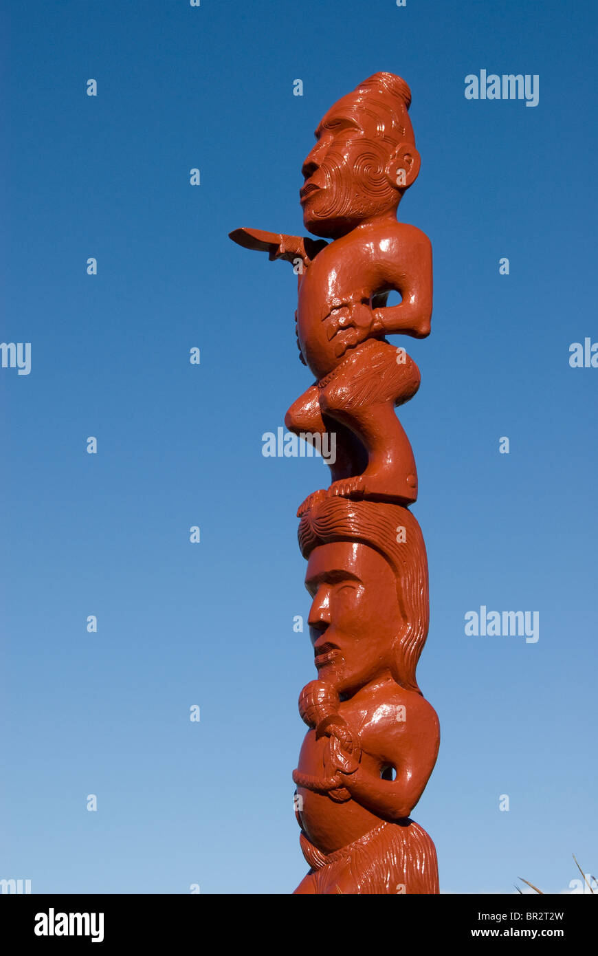 Maori Carving, Island Bay, Wellington, North Island, New Zealand Stock Photo