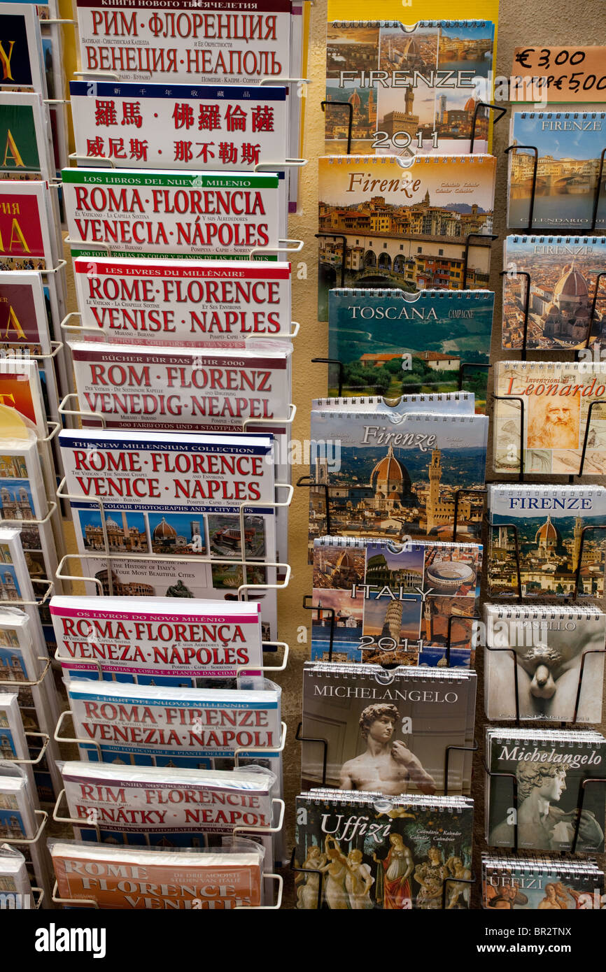 Multi-lingual tourist guide books for sale.Florence Stock Photo