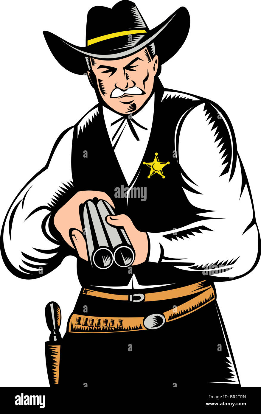 retro style illustration of a sheriff marshal lawman cowboy with badge ...