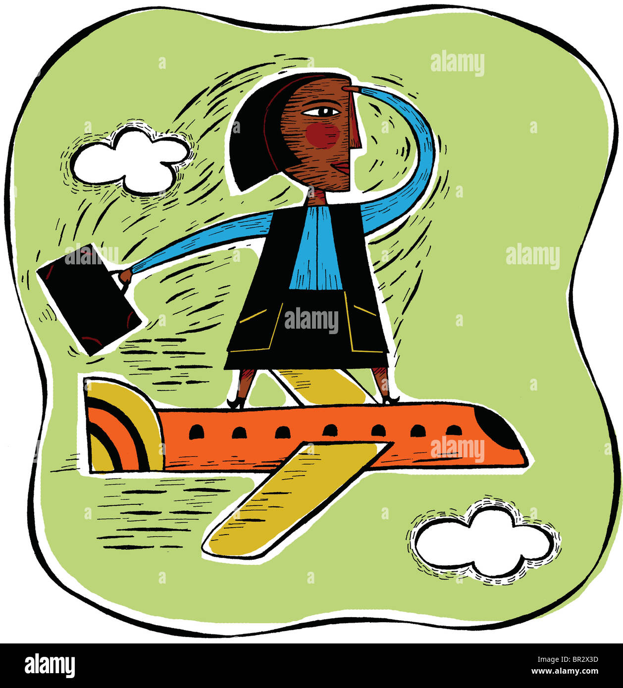 Woman riding an airplane Stock Photo