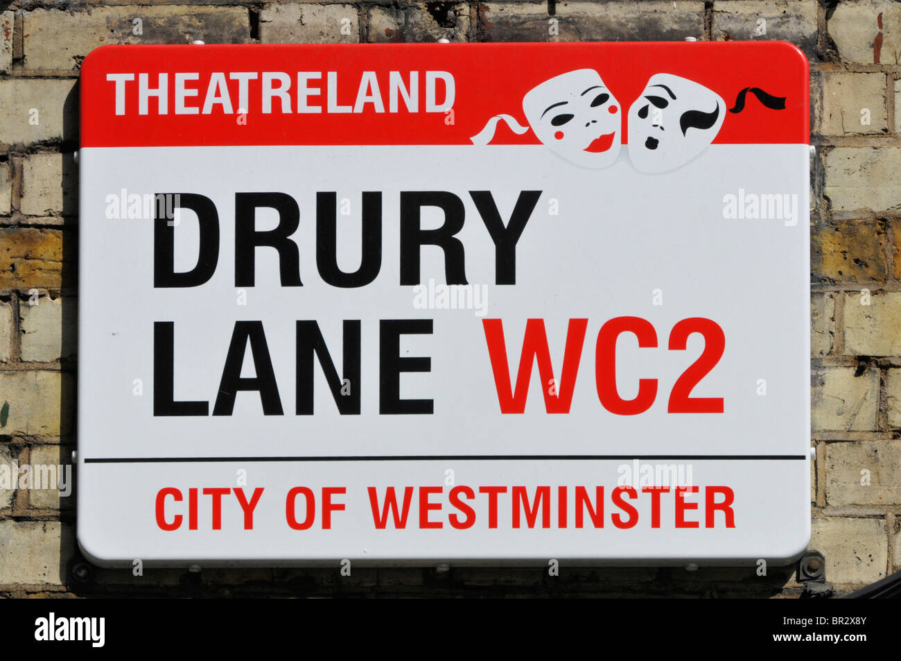 City of Westminster Drury Lane WC2 and theatreland street sign in West End of London England UK Stock Photo