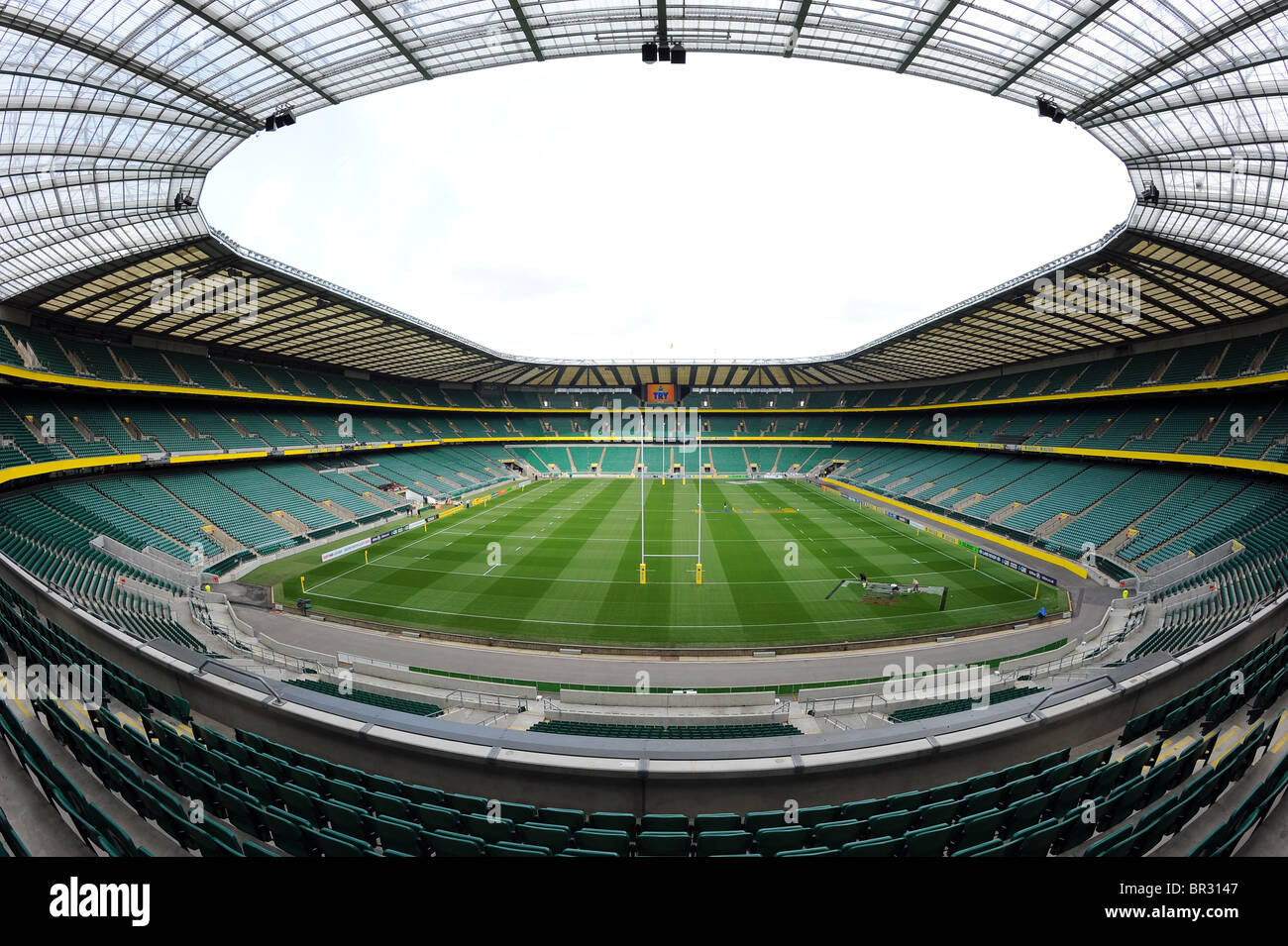 View inside Twickenham Stadium, Twickenham, London. Home of the English Rugby Football Union or RFU Stock Photo