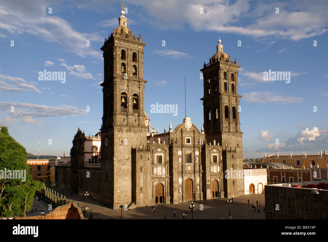 Front view of the Cathedral of the Immaculate Conception in the city of Puebla, Mexico Stock Photo