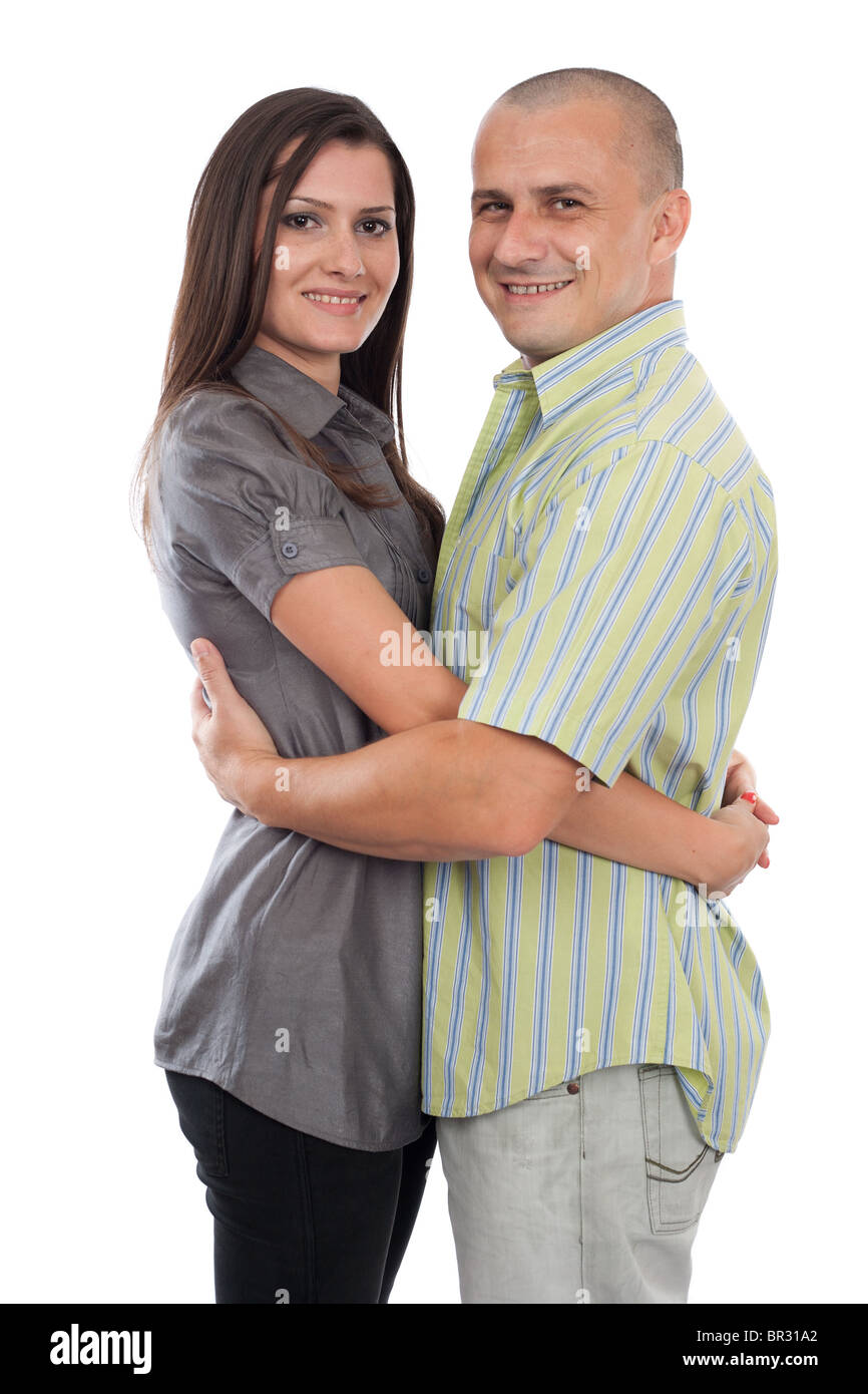 Portrait of a young happy couple isolated on white background Stock ...