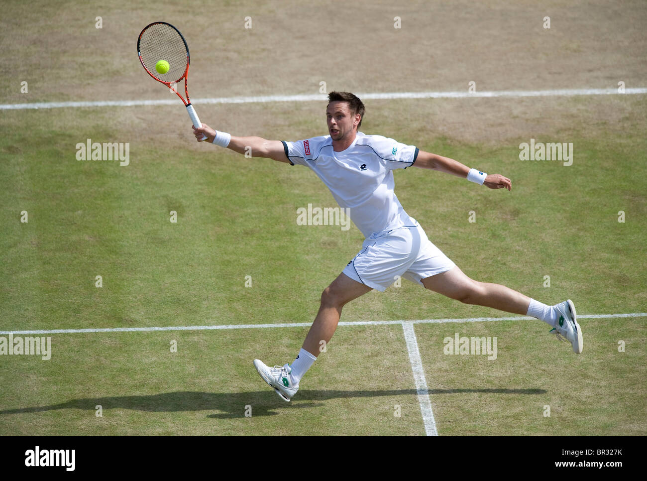 Robin Soderling (SWE) in action during the Wimbledon Tennis Championships 2010 Stock Photo