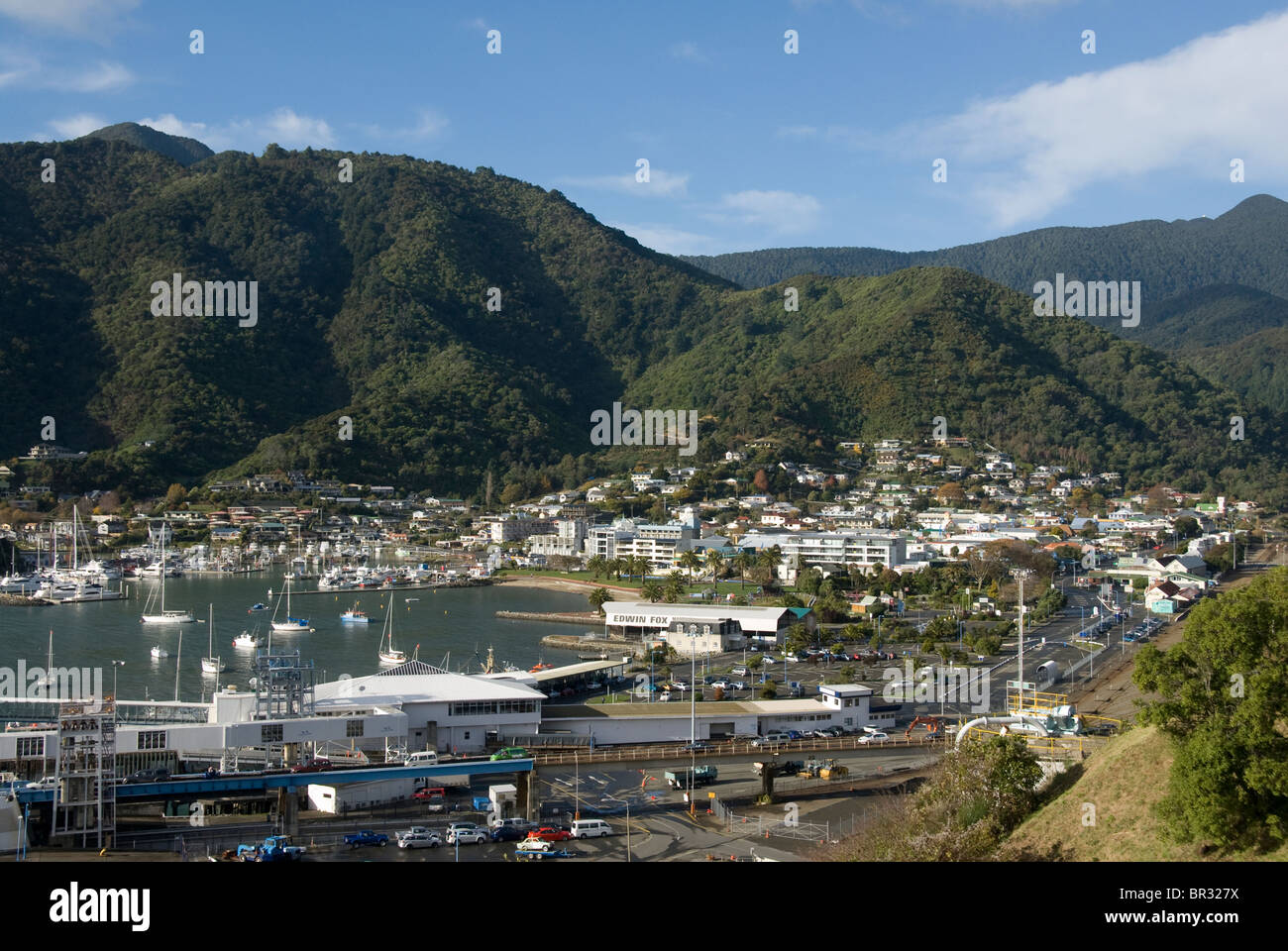 Town and harbour, Picton, Queen Charlotte Sound, Marlborough Sounds, South Island, New Zealand Stock Photo