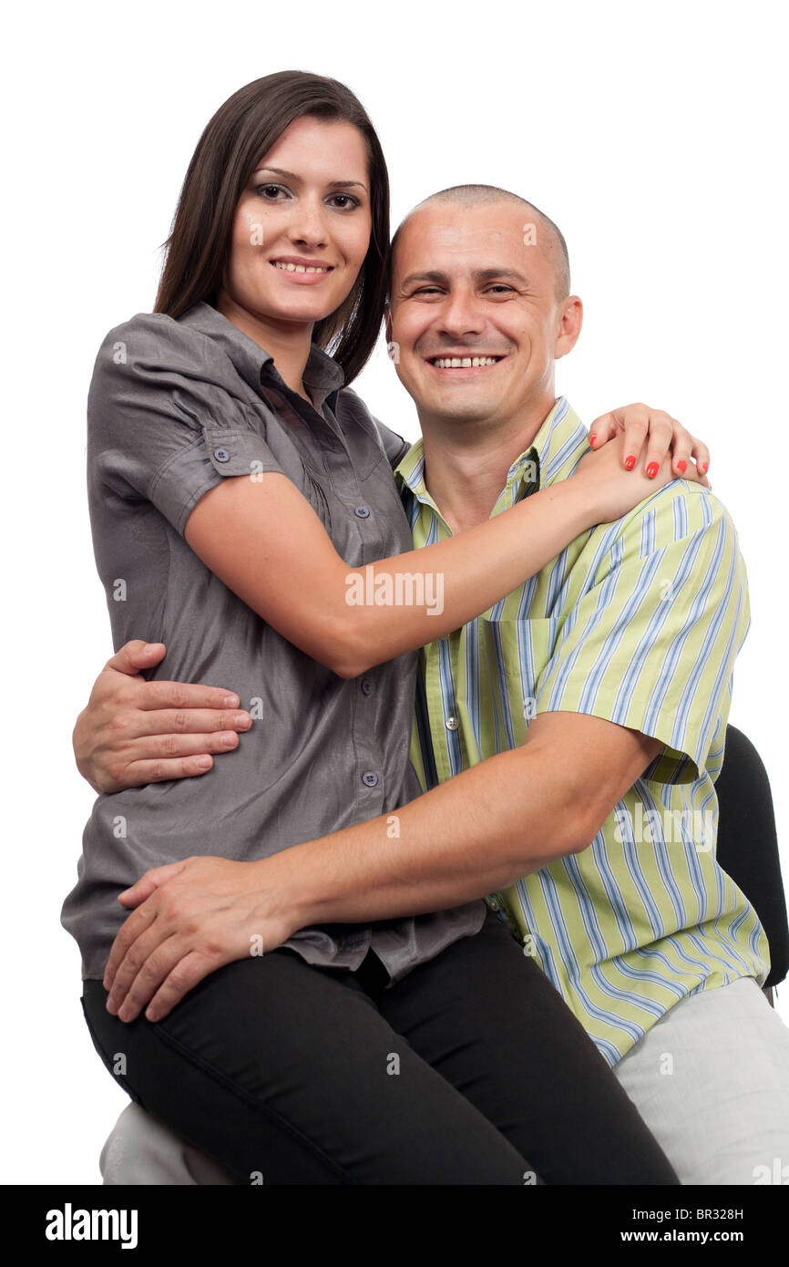 Portrait of a young happy couple isolated on white background Stock ...