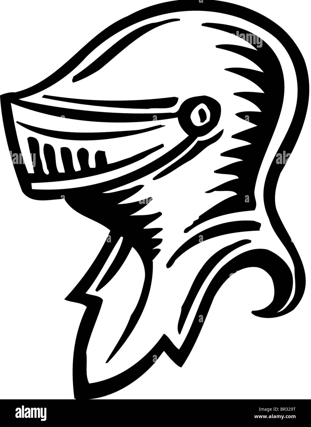 A picture of a knights helmet in black and white Stock Photo Alamy