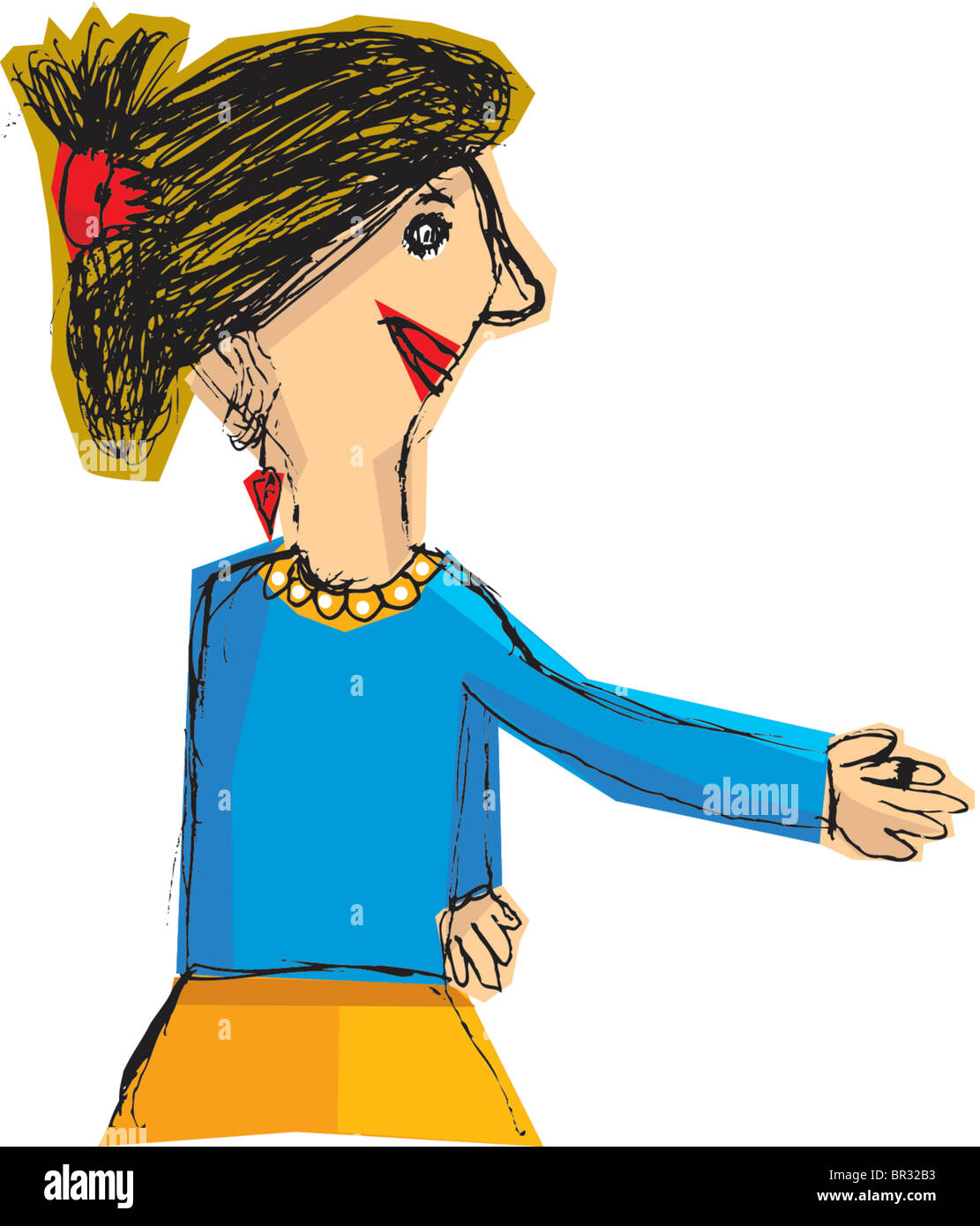 Cartoon Drawing Of A Woman Holding Out Her Hand Stock Photo Alamy