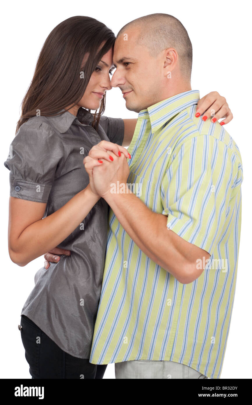 Portrait of a young happy couple isolated on white background Stock ...