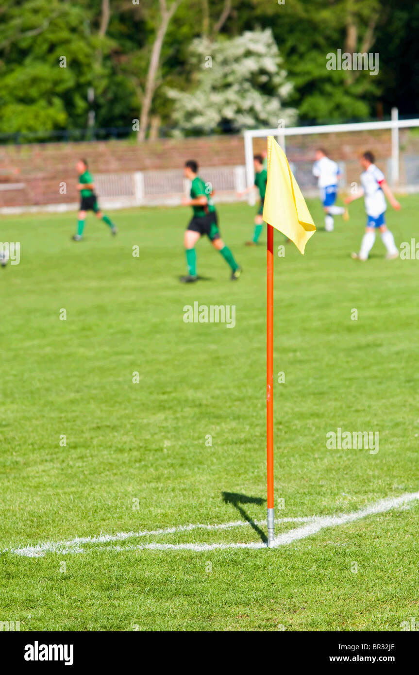 flag on the corner of soccer field Stock Photo