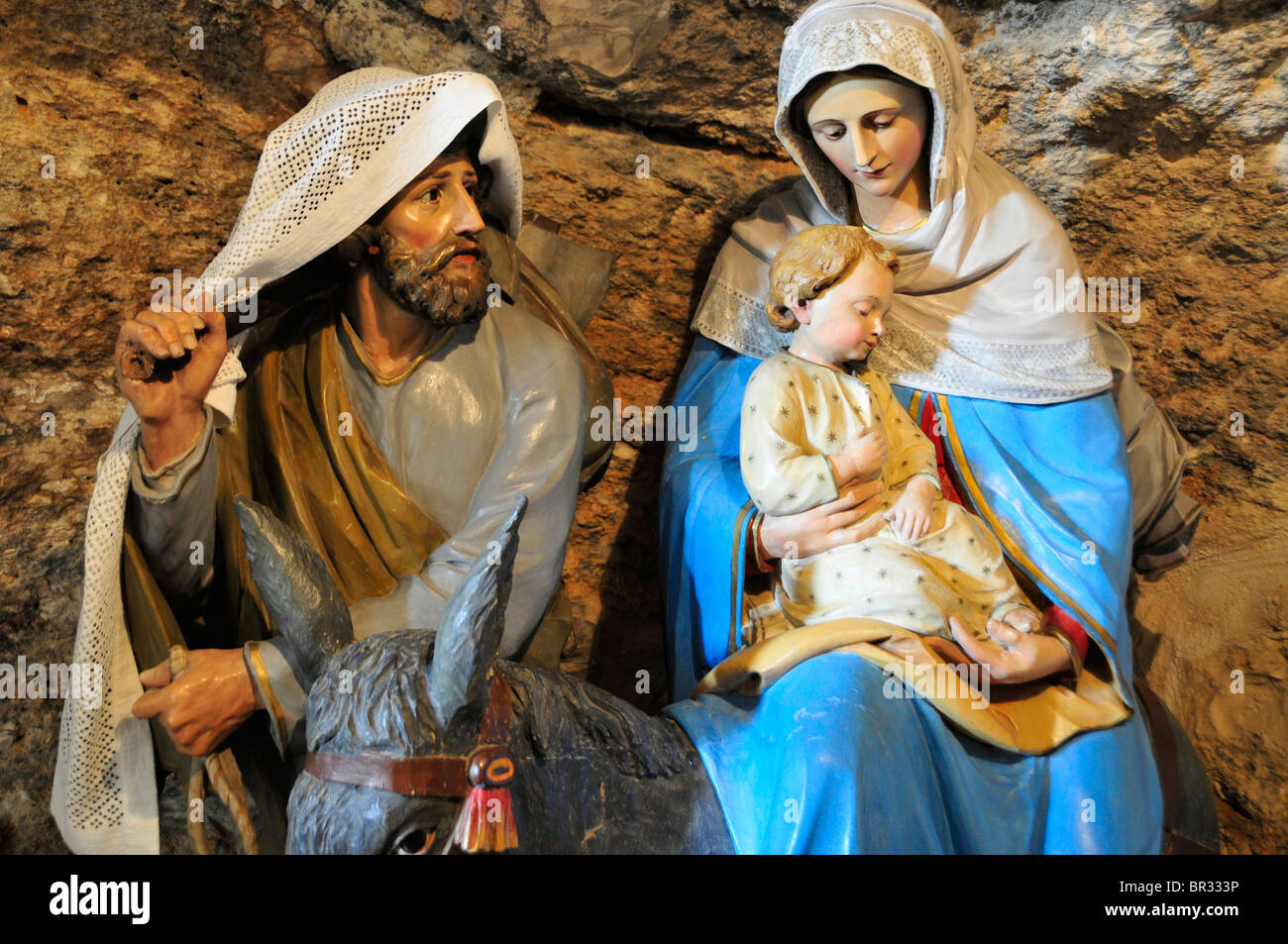 Depiction of Mary, Joseph and young Jesus in the Milk Grotto, Bethlehem, West Bank, Israel, Middle East, the Orient Stock Photo