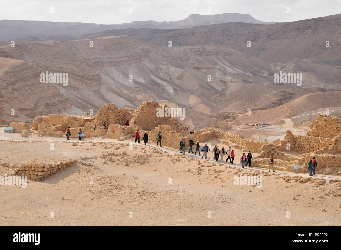 Tourists in the Herodes Fortress of Masada, symbol for the freedom of Israel, Dead Sea, Israel, Near East, Orient Stock Photo
