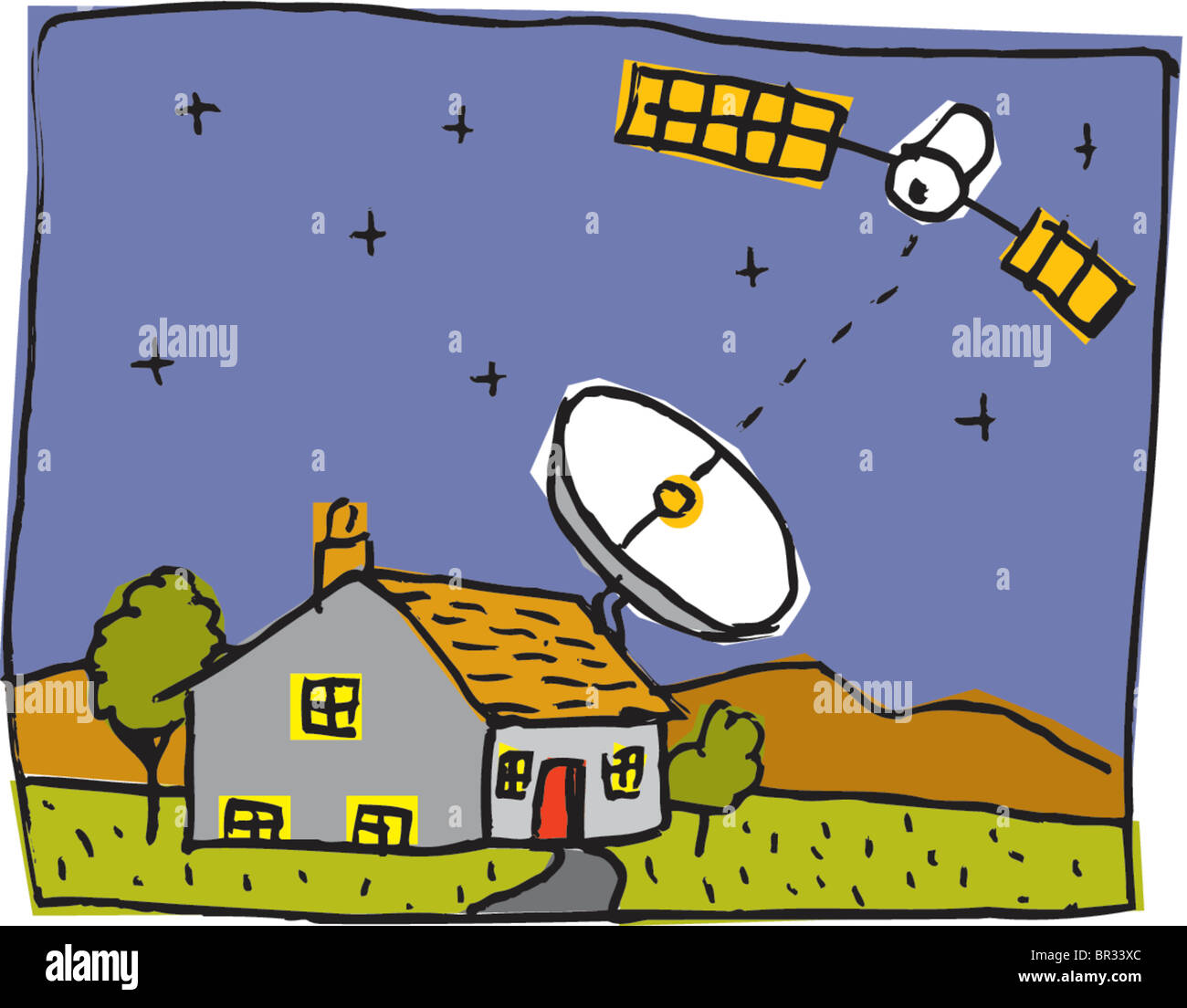 A house with a satellite dish receiving relay signals Stock Photo Alamy