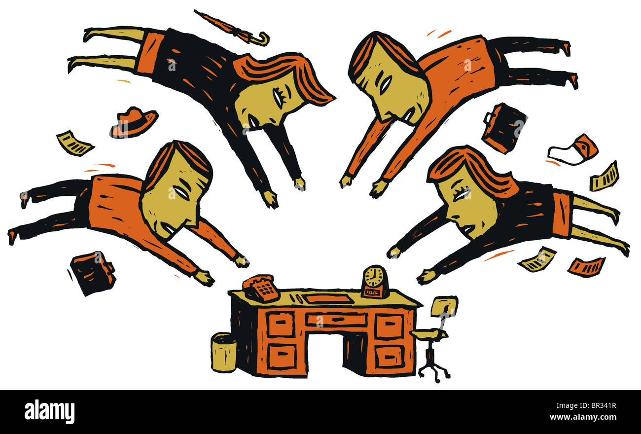 Men and women fighting for a desk at the office Stock Photo Alamy
