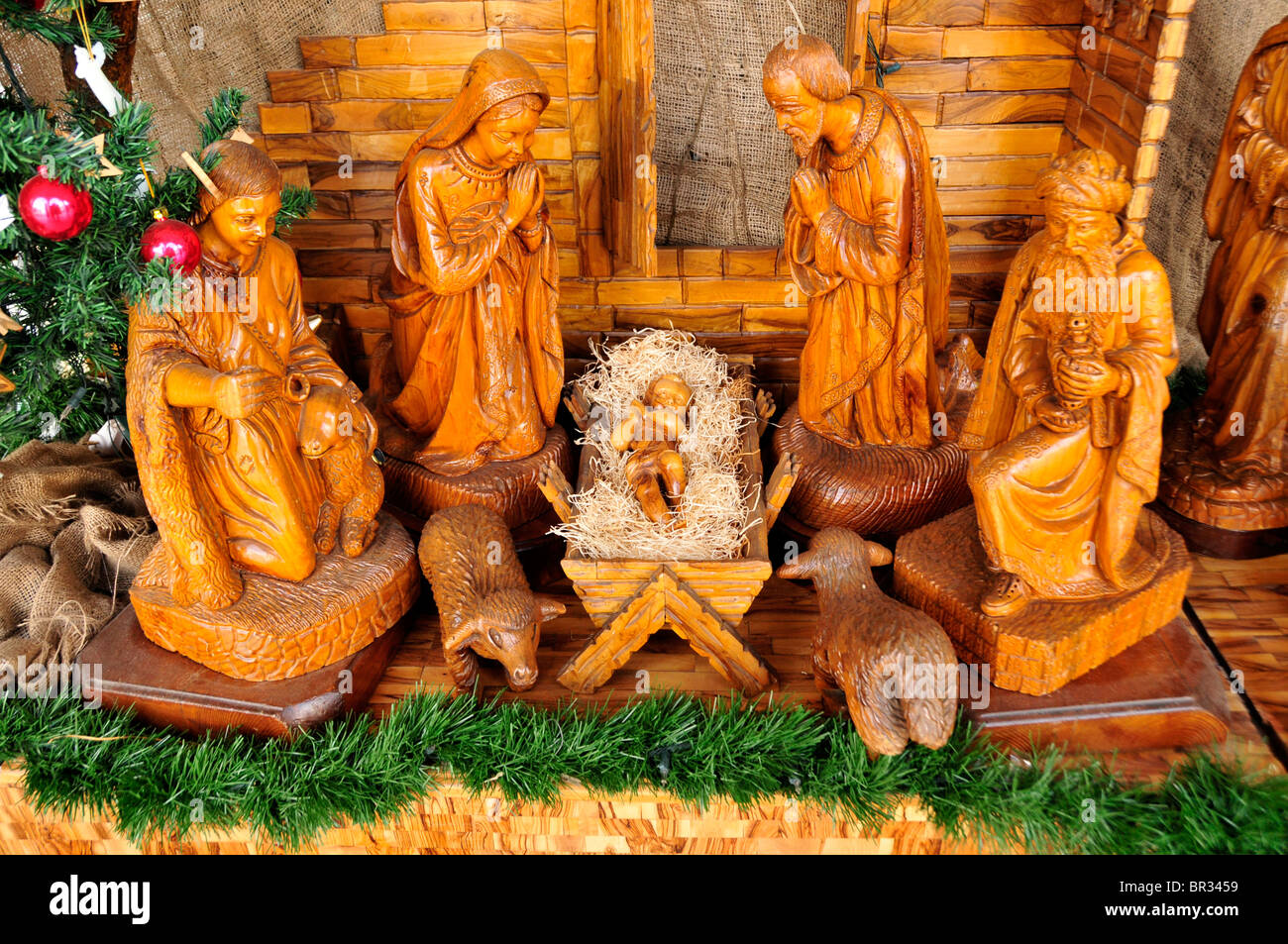 Nativity scene in a souvenir shop close to the the Chapel of the Nativity of Christ, Bethlehem, West Bank, Israel, Middle East Stock Photo
