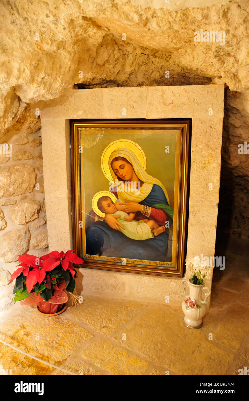 Depiction of Mary with young Jesus in the Milk Grotto, Bethlehem, West Bank, Israel, Middle East, the Orient Stock Photo