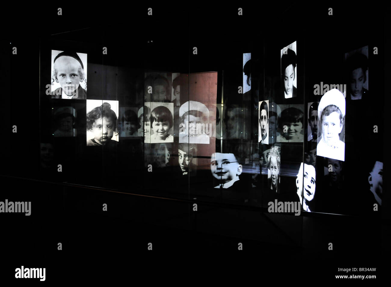 Photographs of murdered Jewish children at the Holocaust memorial place Yad Vashem, Jerusalem, Middle East, the Orient Stock Photo