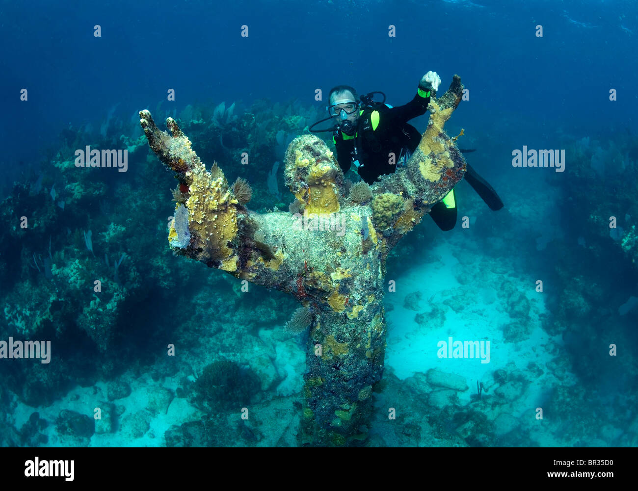 Scuba diver and Christ Statue, Key Largo, Florida Stock Photo Alamy